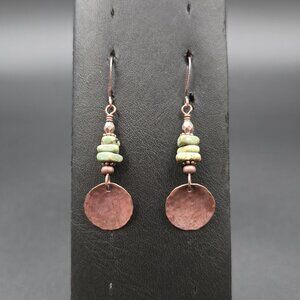 Copper Turquoise Stone Hammered Dangle Earrings A6987